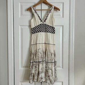 Adolfo Dominguez White Tiered Floral Embroidered Cotton Midi Dress